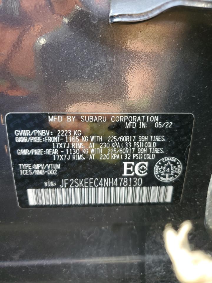 2022 Subaru Forester Premium VIN: JF2SKEEC4NH478130 Lot: 59207115