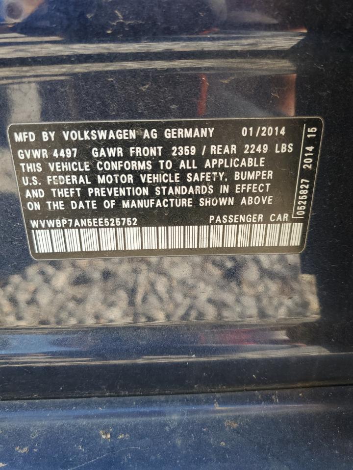 2014 Volkswagen Cc Sport VIN: WVWBP7AN5EE525752 Lot: 61094485