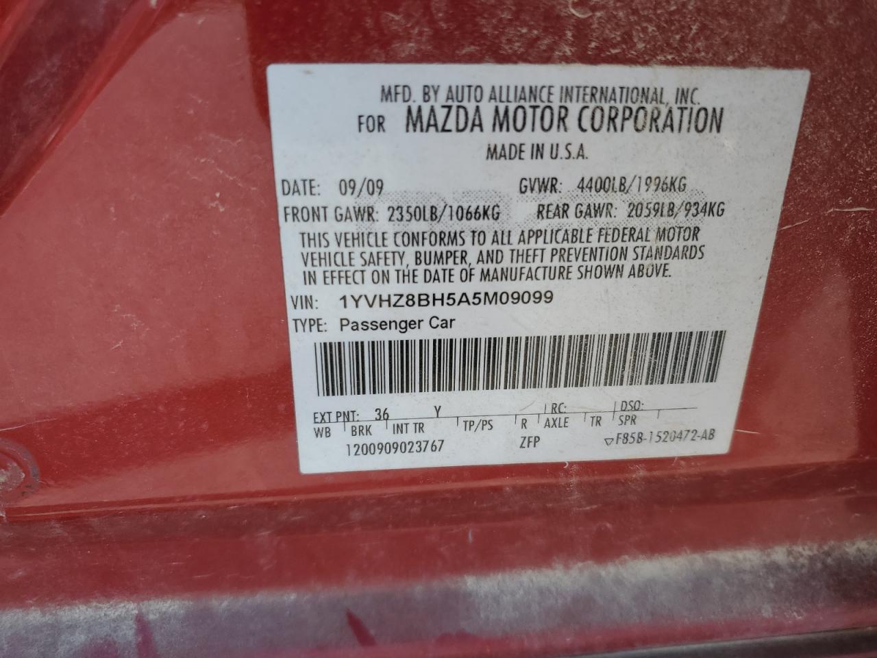 2010 Mazda 6 I VIN: 1YVHZ8BH5A5M09099 Lot: 60915015