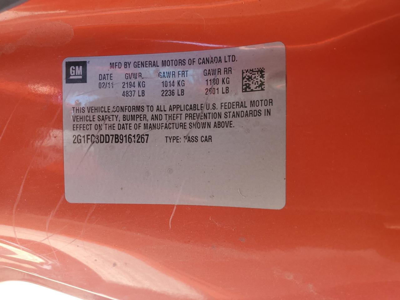 2011 Chevrolet Camaro Lt VIN: 2G1FC3DD7B9161267 Lot: 59936515