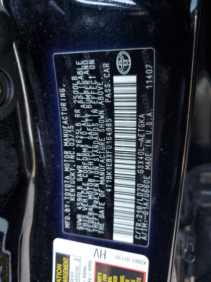 2015 Toyota Avalon Xle VIN: 4T1BK1EBXFU164985 Lot: 62580285