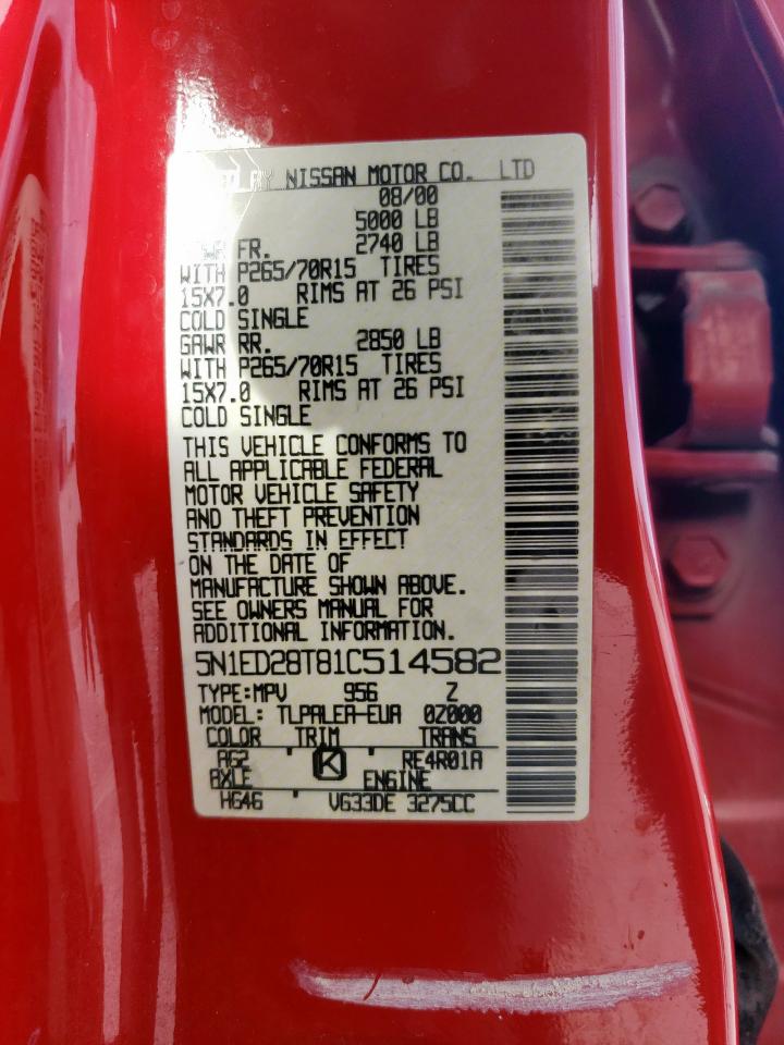 2001 Nissan Xterra Xe VIN: 5N1ED28T81C514582 Lot: 62754045