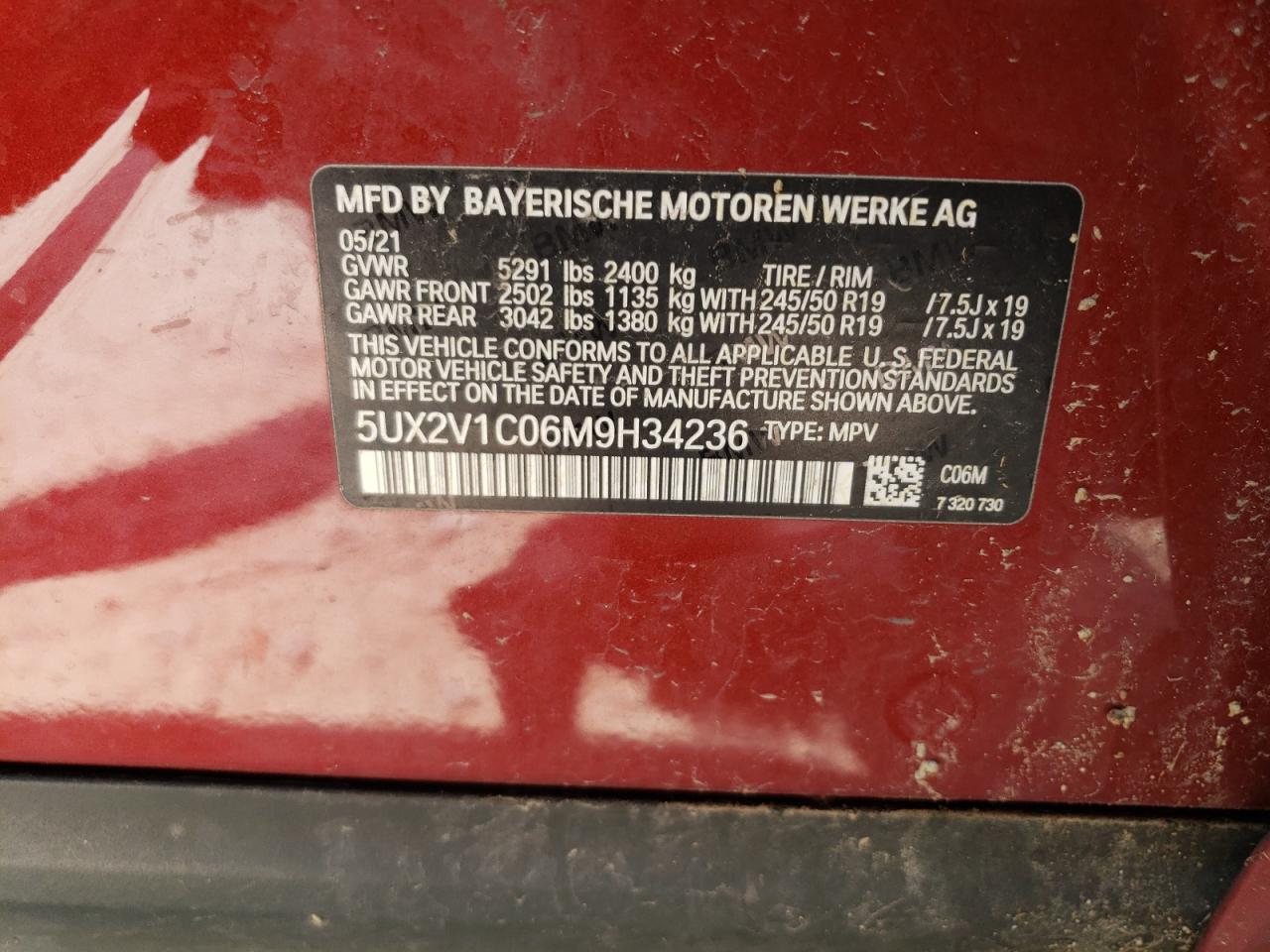 2021 BMW X4 xDrive30I VIN: 5UX2V1C06M9H34236 Lot: 58305645