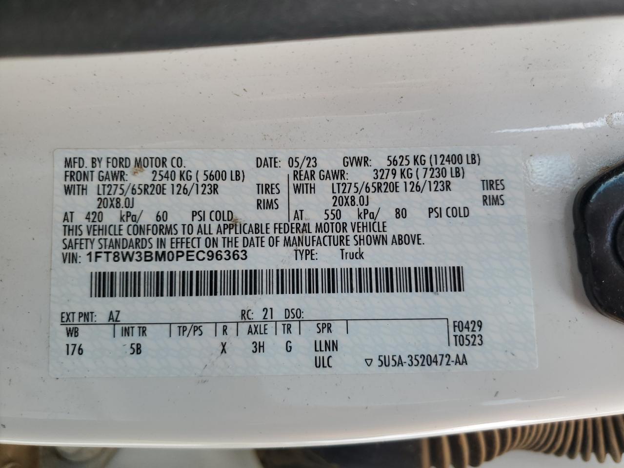 2023 Ford F350 Super Duty VIN: 1FT8W3BM0PEC96363 Lot: 62826065