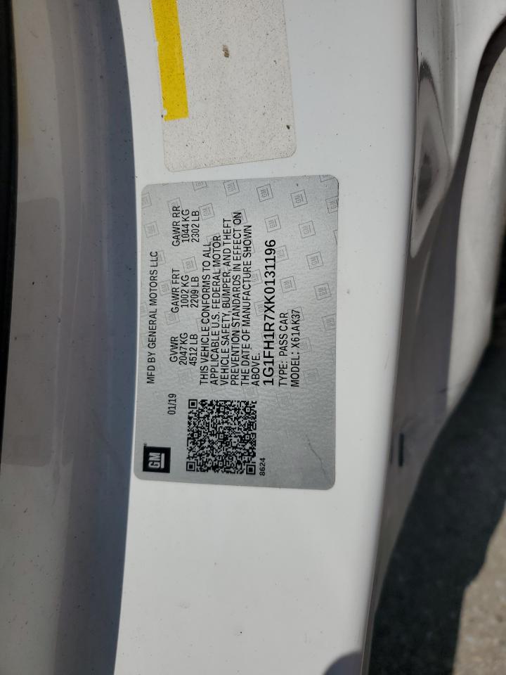 2019 Chevrolet Camaro Ss VIN: 1G1FH1R7XK0131196 Lot: 61657765