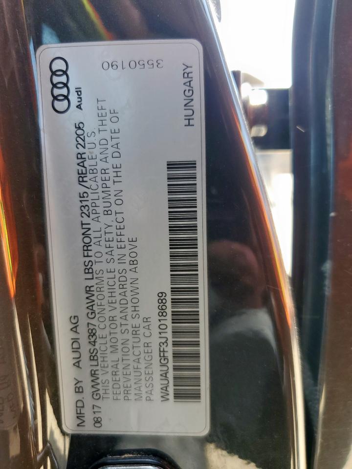 2018 Audi A3 Premium VIN: WAUAUGFF3J1018689 Lot: 58931185