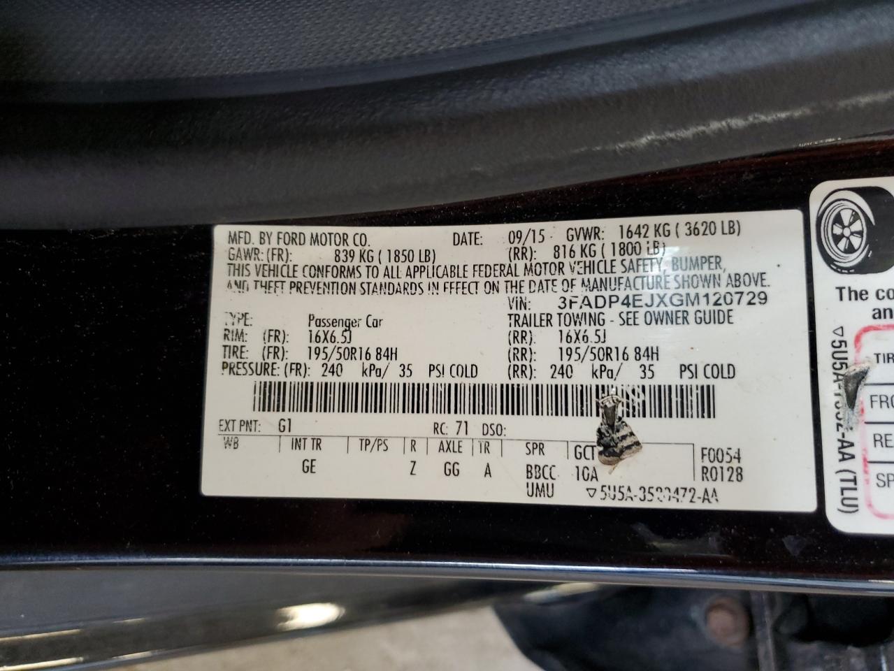 2016 Ford Fiesta Se VIN: 3FADP4EJXGM120729 Lot: 62692335