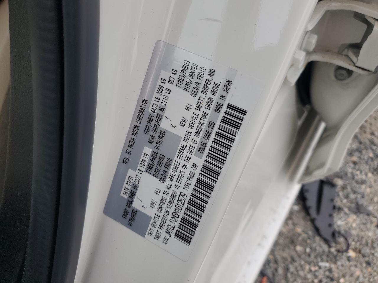 2021 Mazda 6 Touring VIN: JM1GL1VM6M1612579 Lot: 60399595
