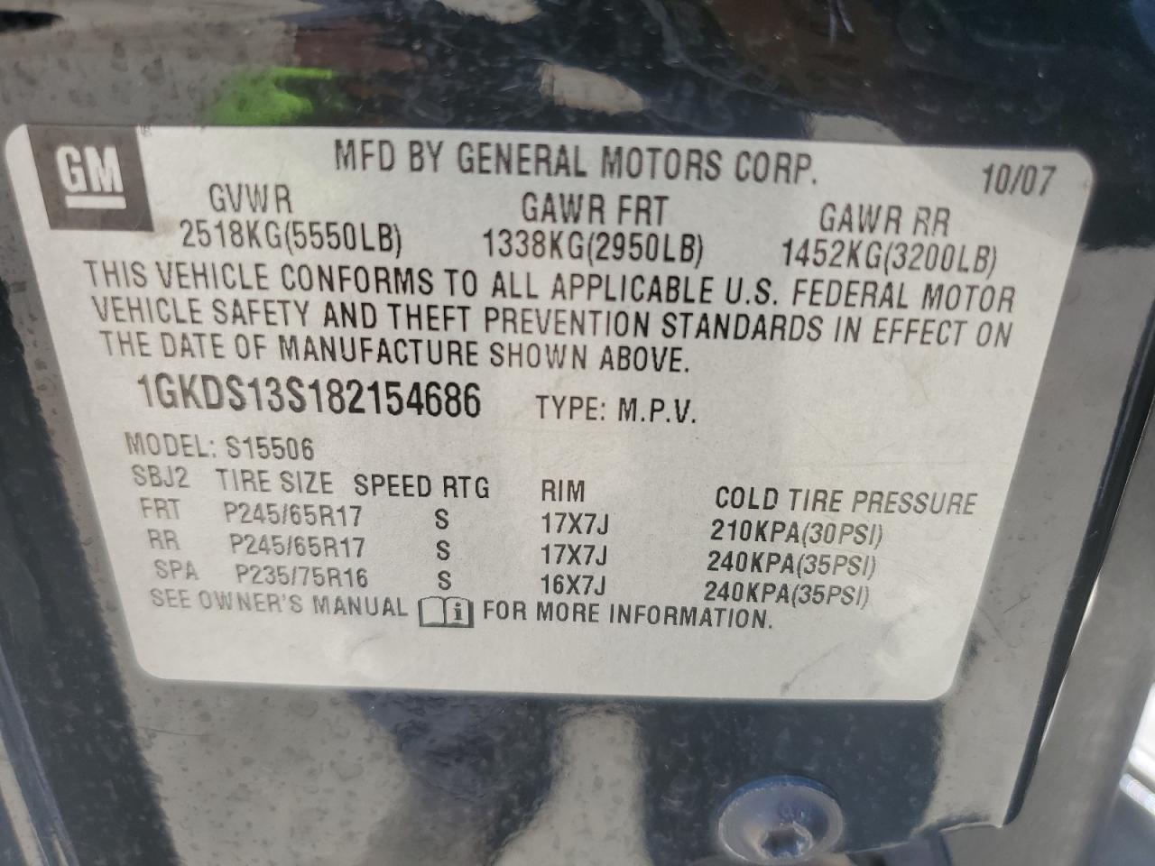 2008 GMC Envoy VIN: 1GKDS13S182154686 Lot: 60112835
