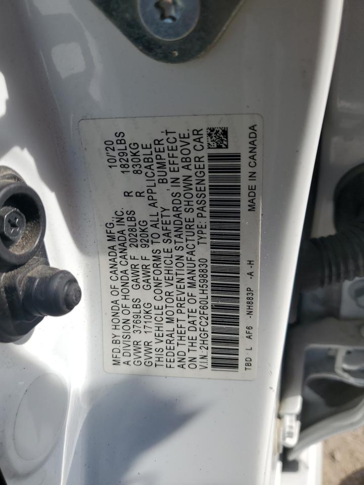 2020 Honda Civic Lx VIN: 2HGFC2F60LH598830 Lot: 62593955