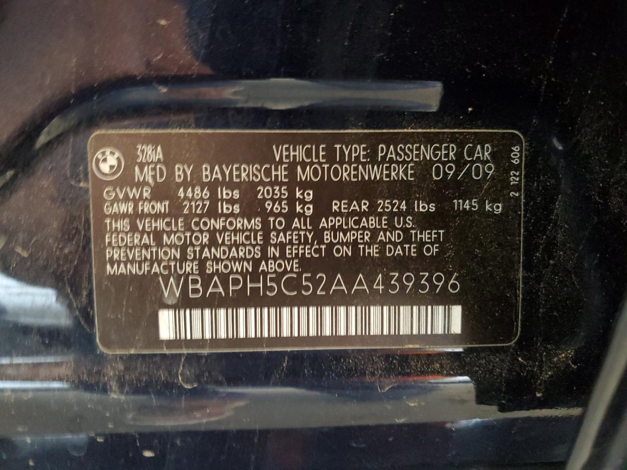 2010 BMW 328 I Sulev VIN: WBAPH5C52AA439396 Lot: 62429855