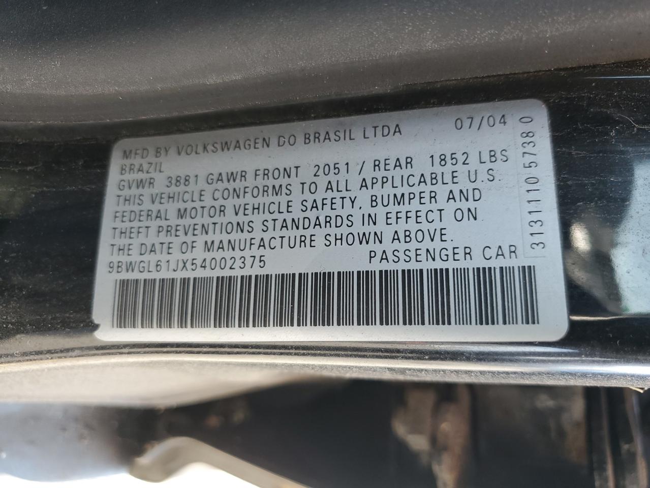 2005 Volkswagen Golf Gls VIN: 9BWGL61JX54002375 Lot: 62620195