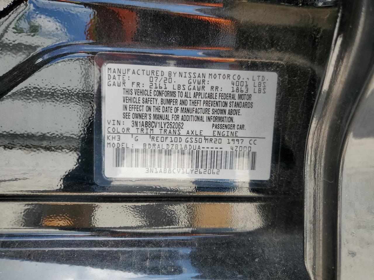 2020 Nissan Sentra Sv VIN: 3N1AB8CV1LY262062 Lot: 62517185