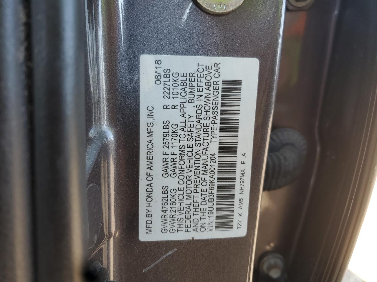 2019 Acura Tlx Technology VIN: 19UUB3F69KA001204 Lot: 60149455