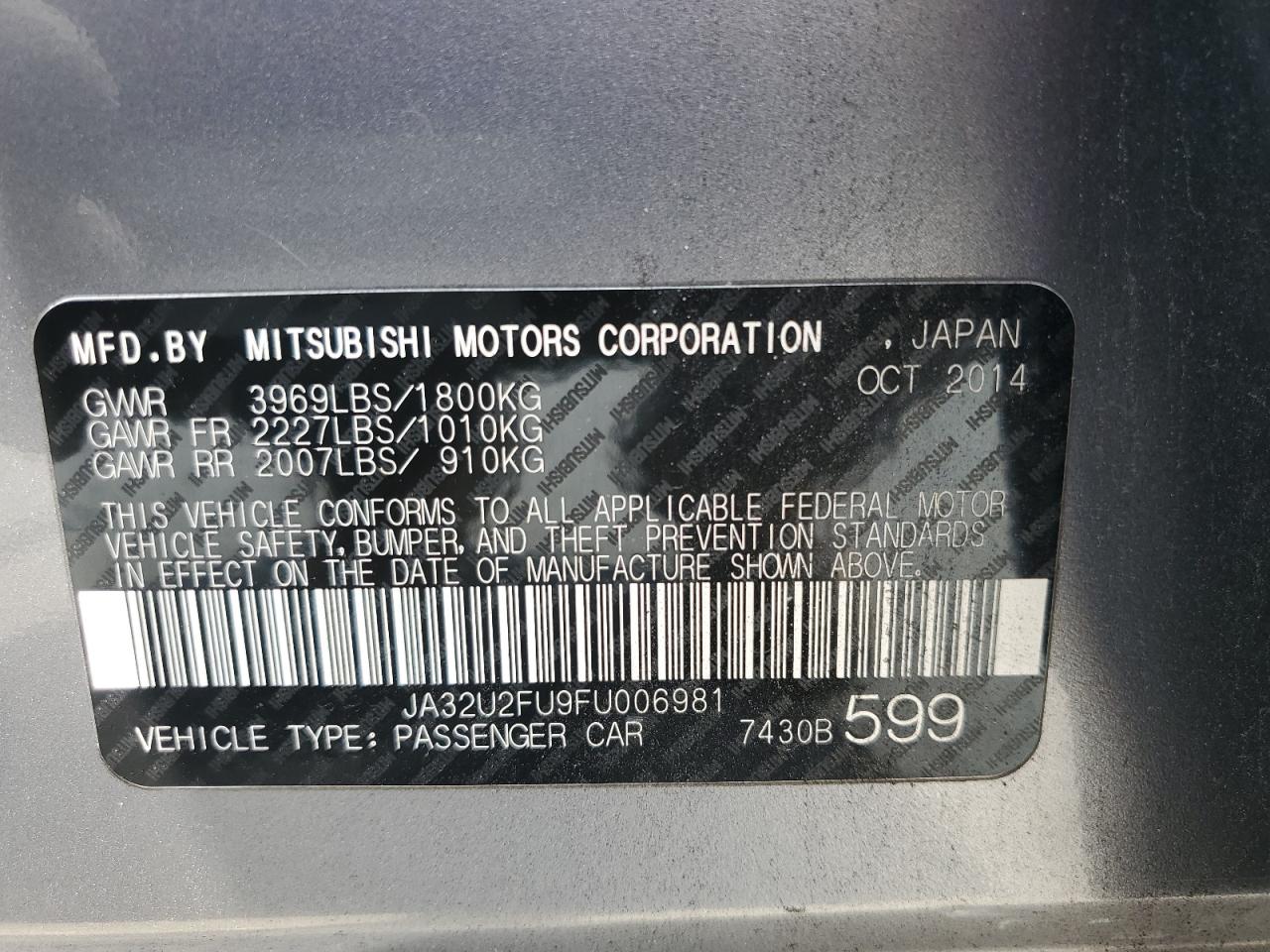 2015 Mitsubishi Lancer Es VIN: JA32U2FU9FU006981 Lot: 61972655