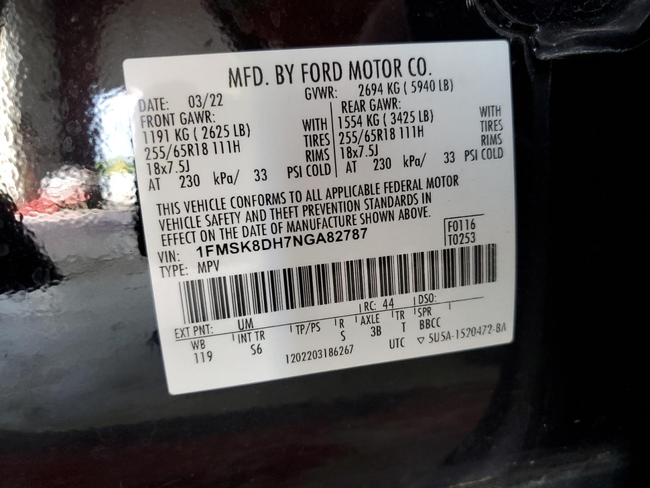 2022 Ford Explorer Xlt VIN: 1FMSK8DH7NGA82787 Lot: 61729545