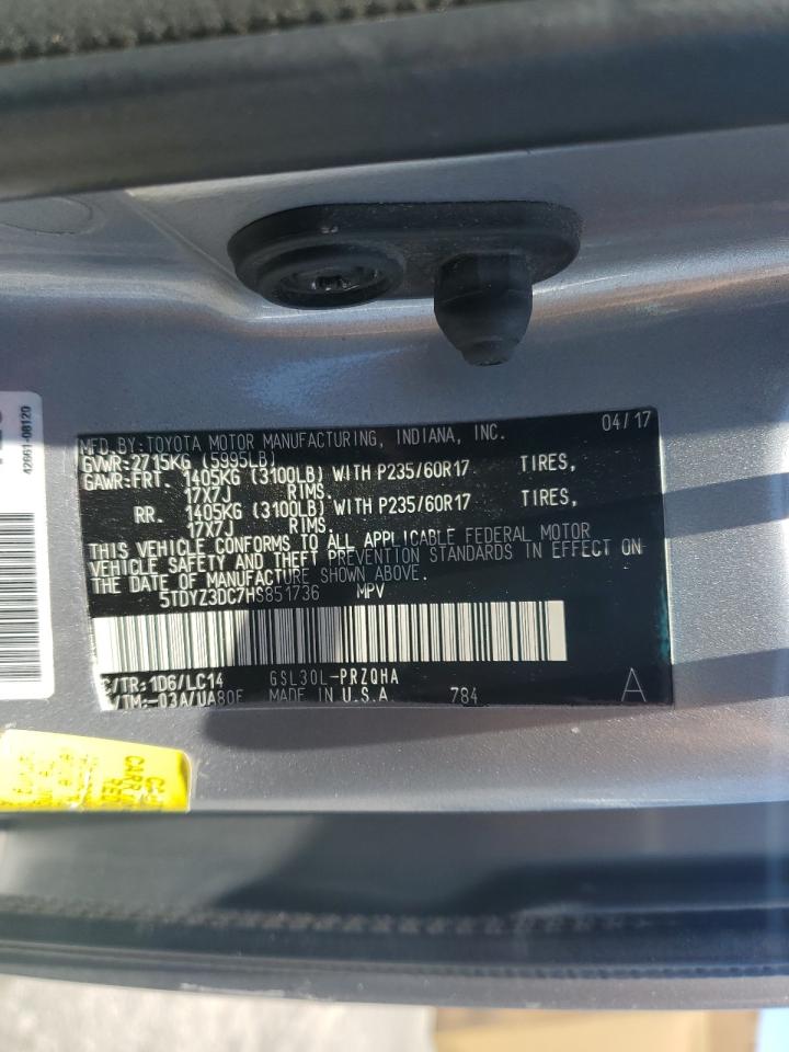 2017 Toyota Sienna Xle VIN: 5TDYZ3DC7HS851736 Lot: 62350585