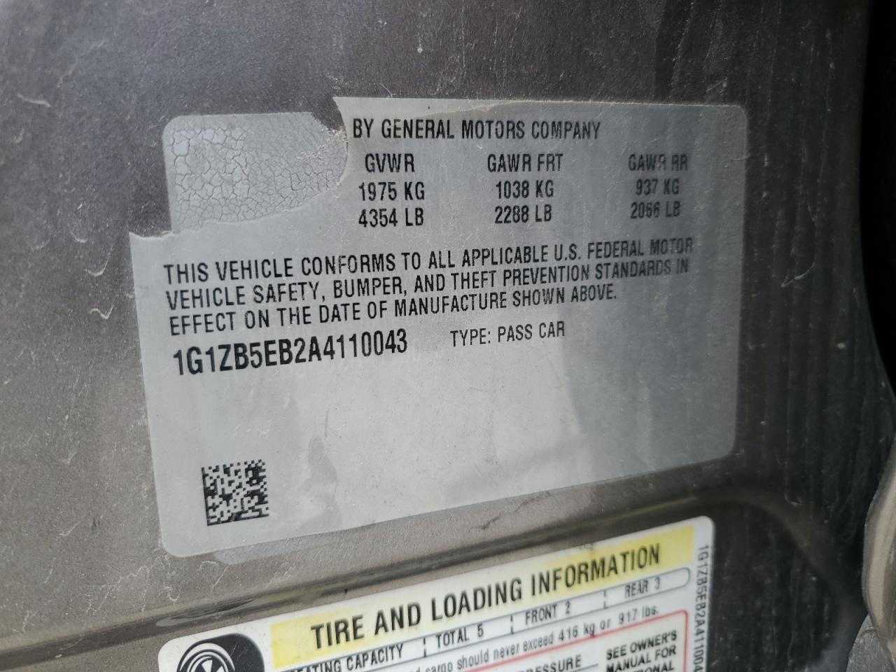 2010 Chevrolet Malibu Ls VIN: 1G1ZB5EB2A4110043 Lot: 59700195