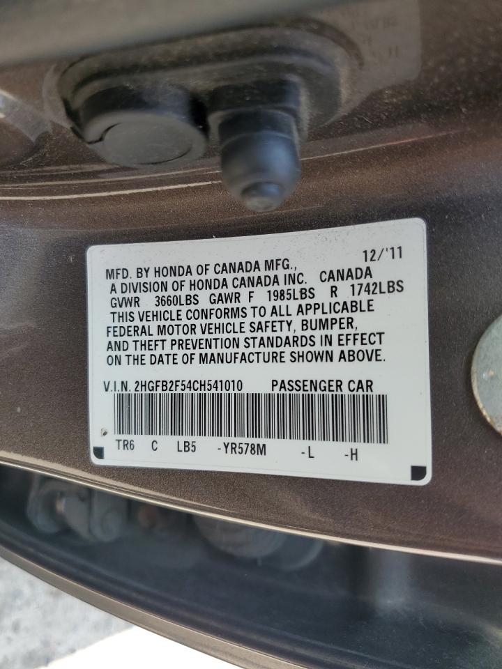 2012 Honda Civic Lx VIN: 2HGFB2F54CH541010 Lot: 60441515