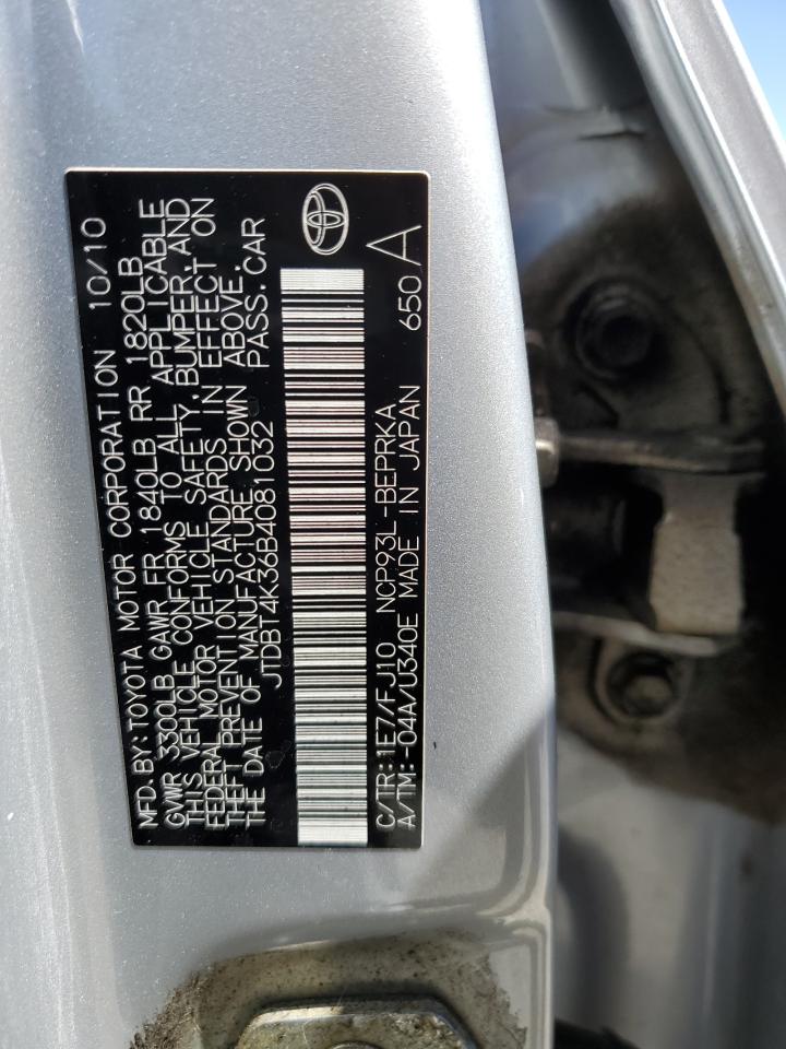 2011 Toyota Yaris VIN: JTDBT4K36B4081032 Lot: 61794695