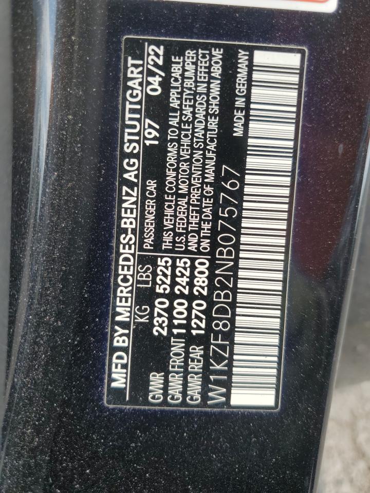 2022 Mercedes-Benz E 350 VIN: W1KZF8DB2NB075767 Lot: 59342095