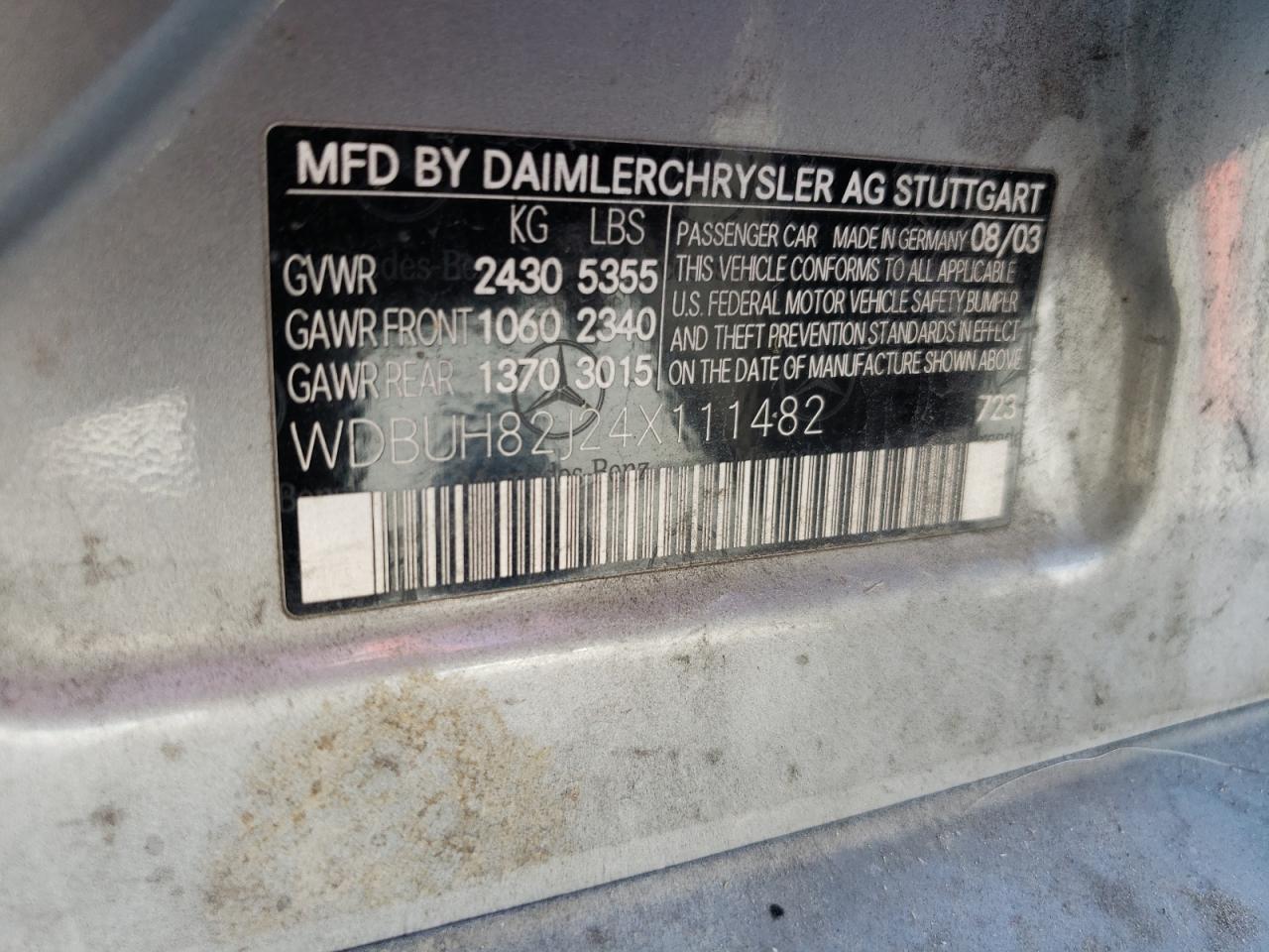 2004 Mercedes-Benz E 320 4Matic VIN: WDBUH82J24X111482 Lot: 61255345