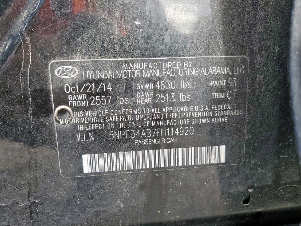 2015 Hyundai Sonata Sport VIN: 5NPE34AB7FH114920 Lot: 60107355