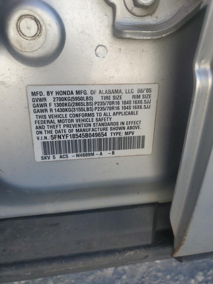 2005 Honda Pilot Exl VIN: 5FNYF18545B049654 Lot: 61995795