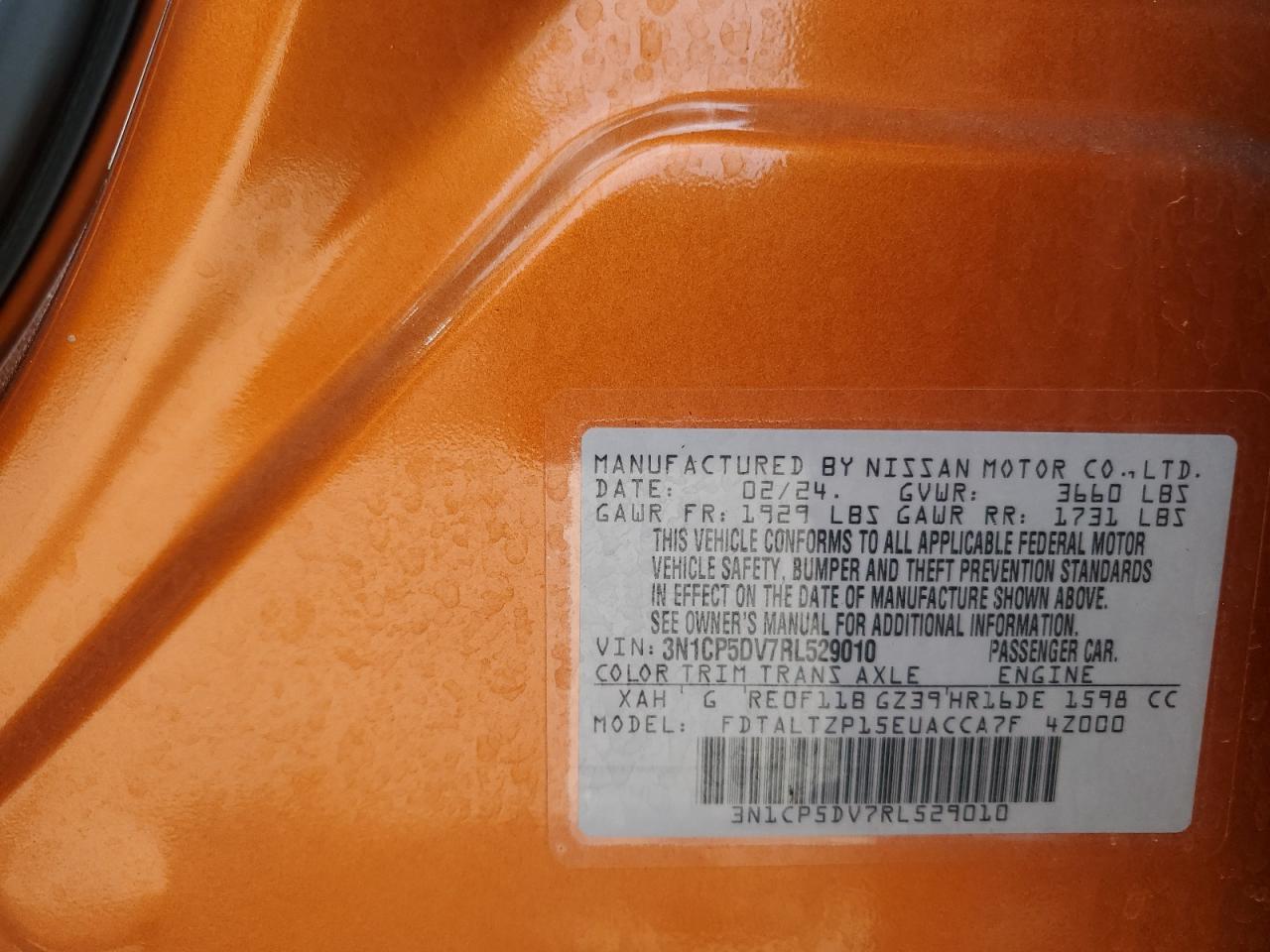 2024 Nissan Kicks Sr VIN: 3N1CP5DV7RL529010 Lot: 60880465