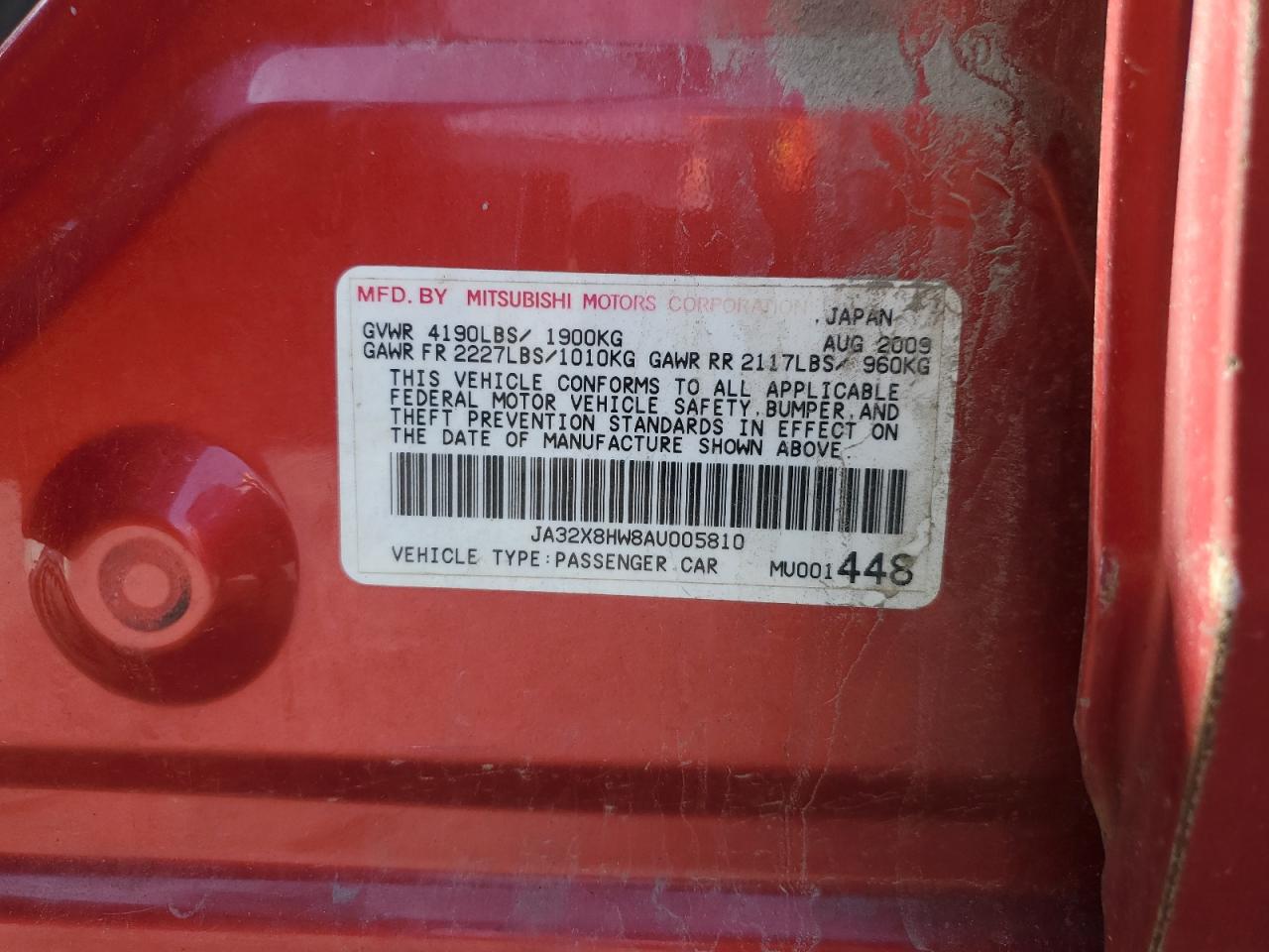 2010 Mitsubishi Lancer Gts VIN: JA32X8HW8AU005810 Lot: 60111715