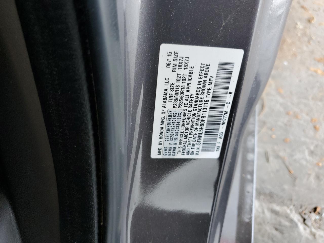 HONDA ODYSSEY 2015 VIN 5FNRL5H90FB113116 фото 13