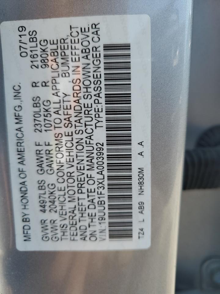 2020 Acura Tlx VIN: 19UUB1F3XLA003992 Lot: 59973925