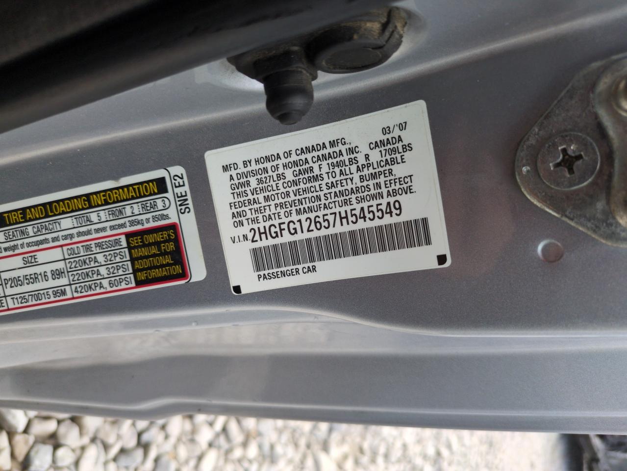2007 Honda Civic Lx VIN: 2HGFG12657H545549 Lot: 62398885