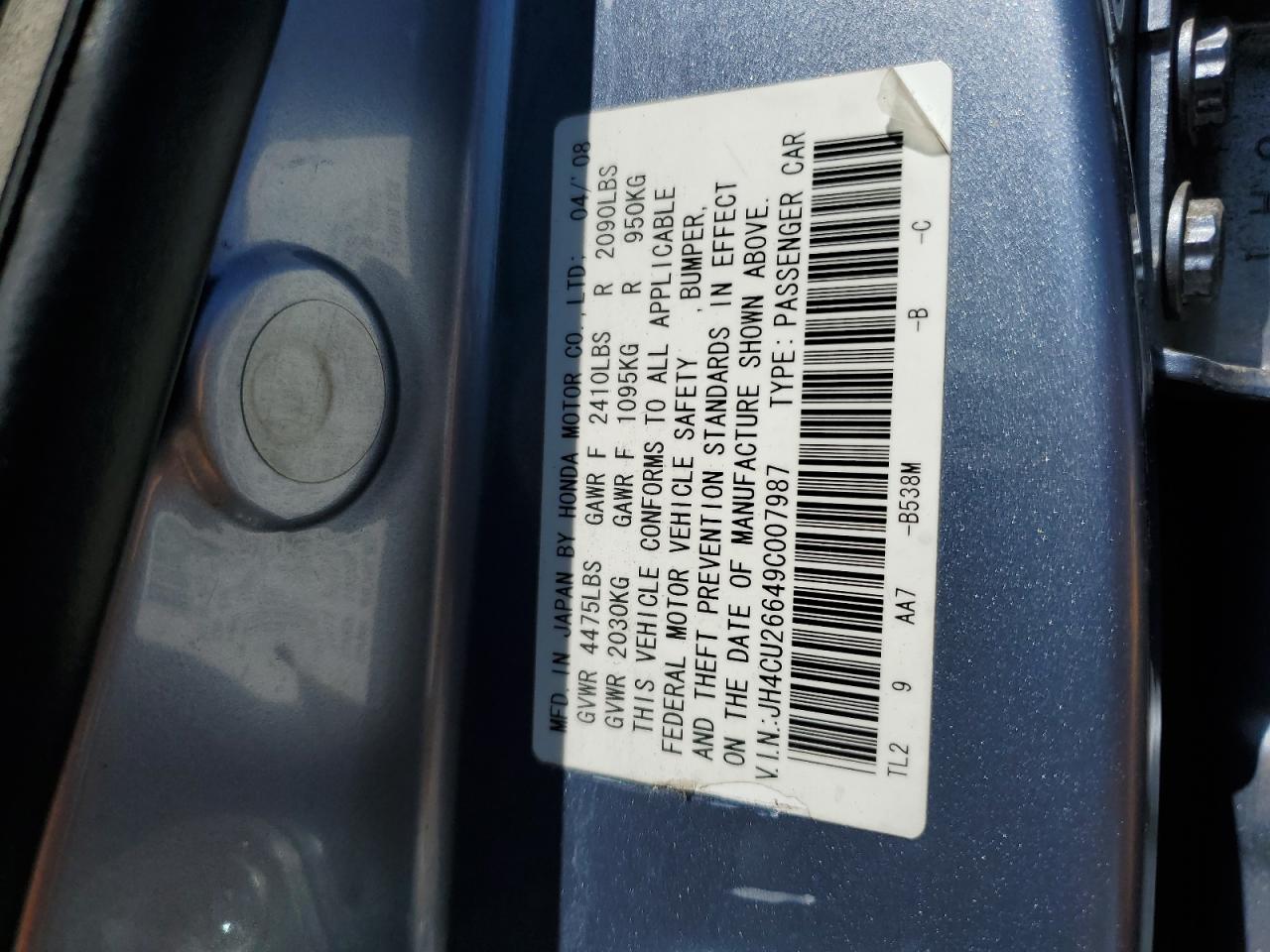 2009 Acura Tsx VIN: JH4CU26649C007987 Lot: 62585475