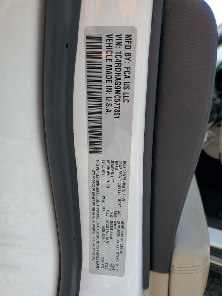 2021 Dodge Durango Sxt VIN: 1C4RDHAG9MC577801 Lot: 60546405