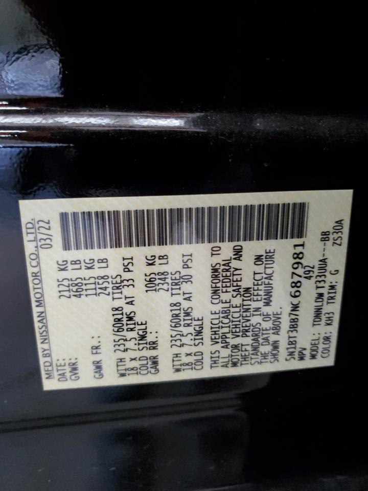2022 Nissan Rogue Sv VIN: 5N1BT3BB7NC687981 Lot: 61761345