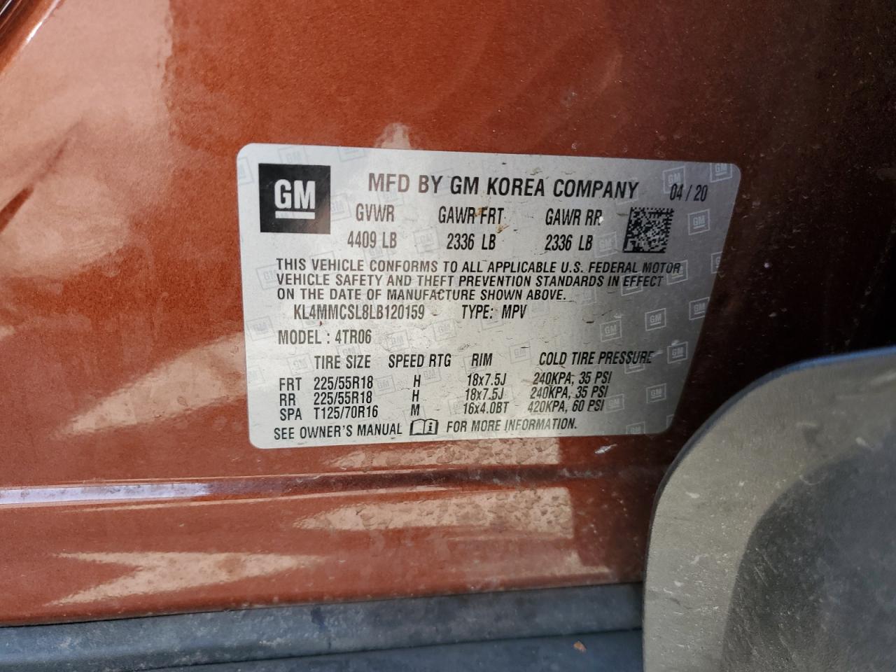 2020 Buick Encore Gx Preferred VIN: KL4MMCSL8LB120159 Lot: 59946585