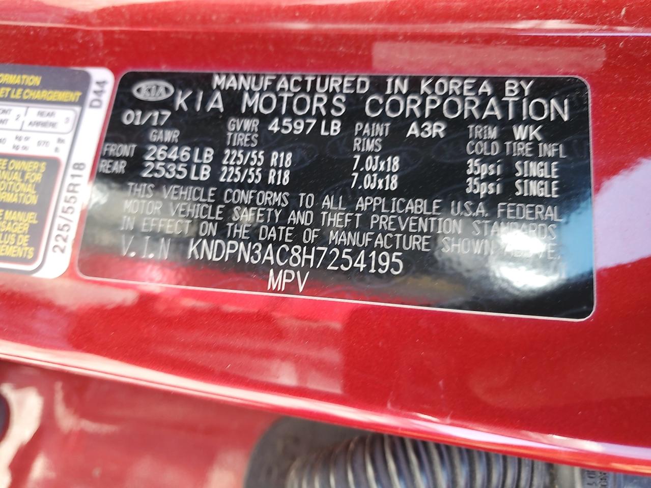 2017 Kia Sportage Ex VIN: KNDPN3AC8H7254195 Lot: 62333755
