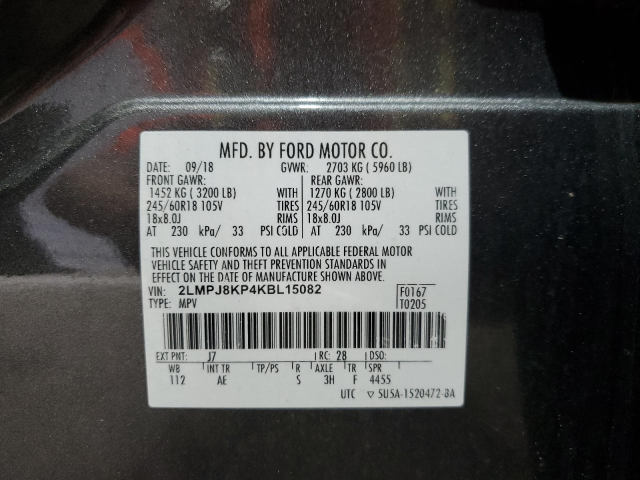 2019 Lincoln Nautilus Select VIN: 2LMPJ8KP4KBL15082 Lot: 62377255