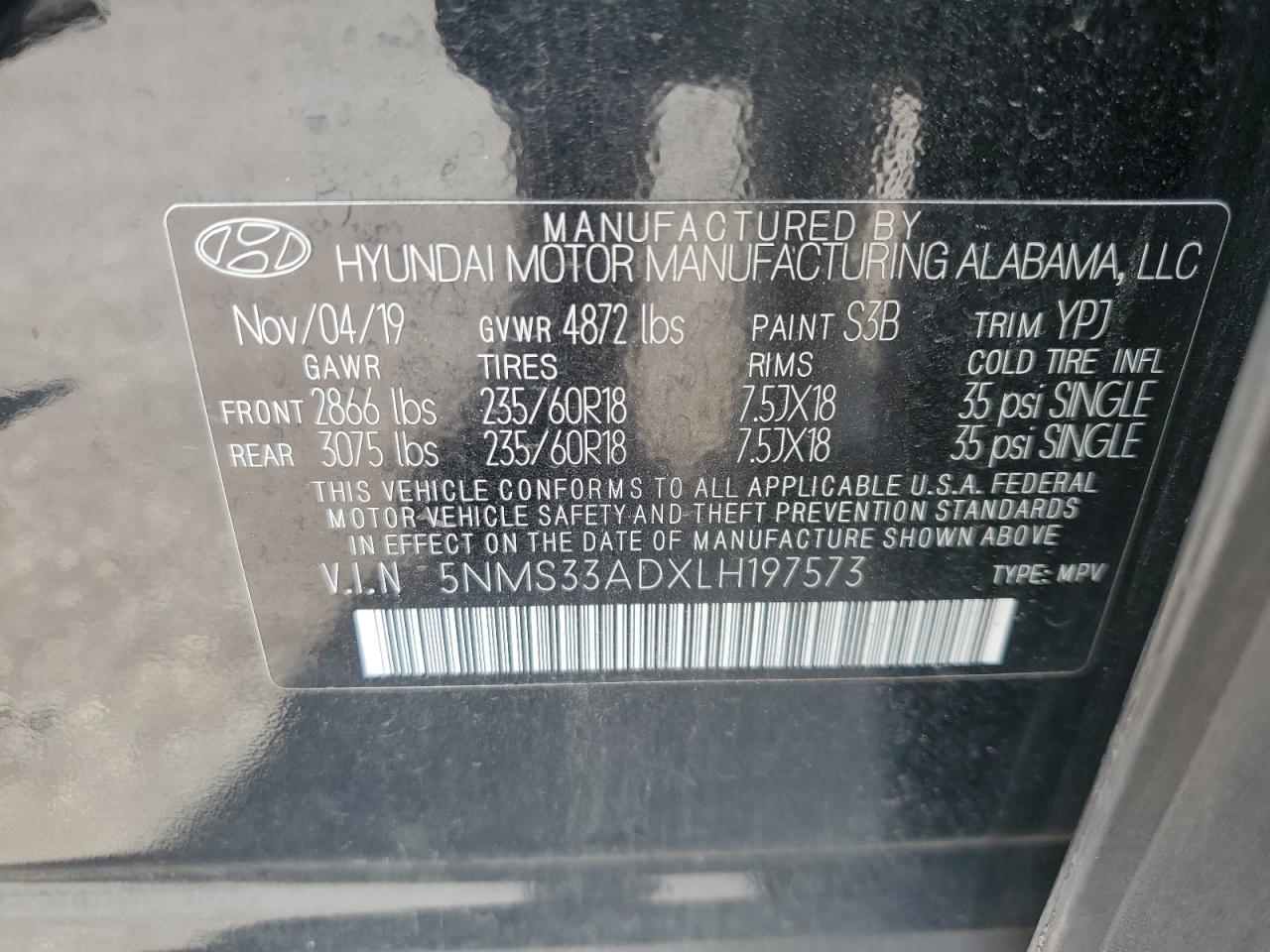 2020 Hyundai Santa Fe Sel VIN: 5NMS33ADXLH197573 Lot: 62008305