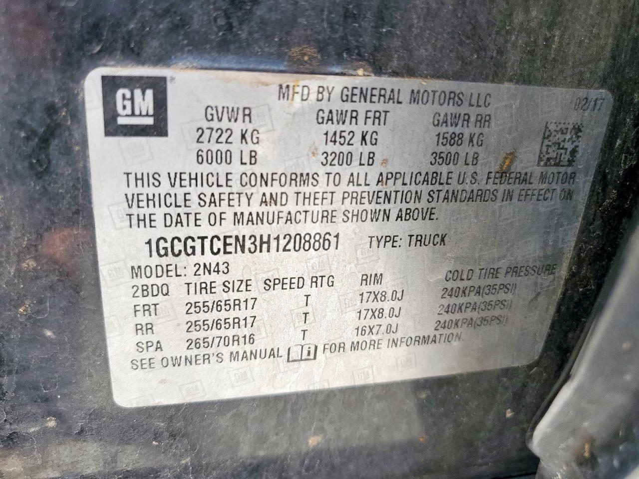 2017 Chevrolet Colorado Lt VIN: 1GCGTCEN3H1208861 Lot: 62098085