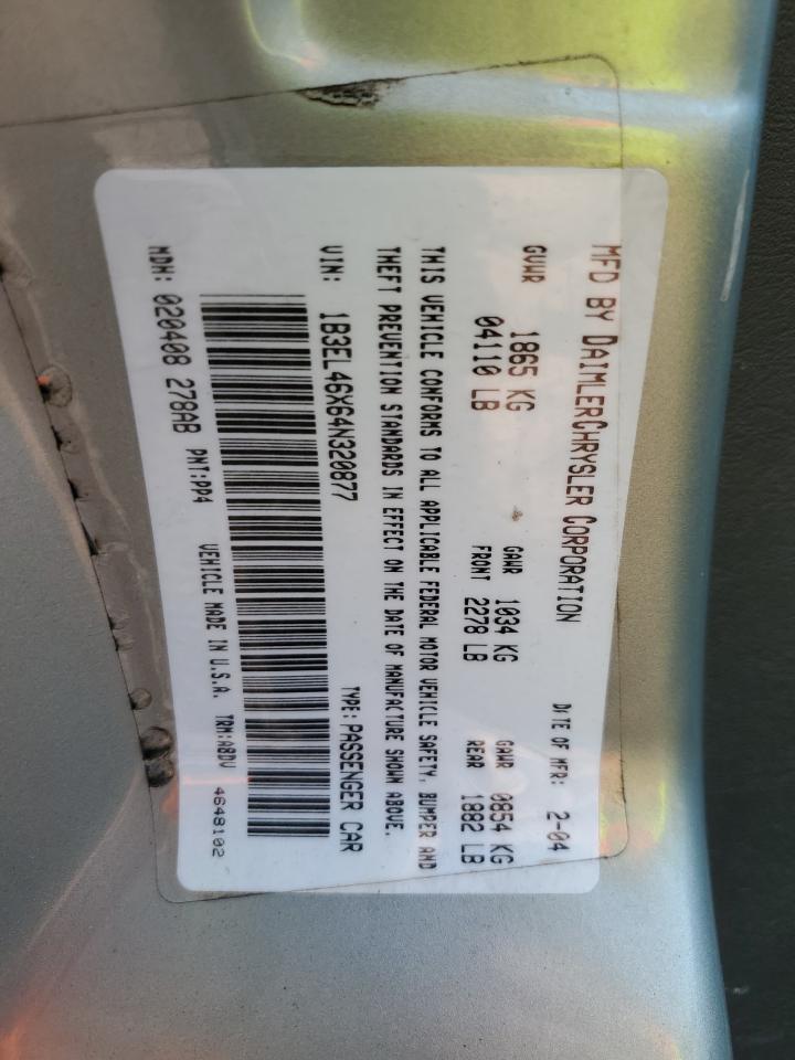 2004 Dodge Stratus Sxt VIN: 1B3EL46X64N320877 Lot: 62093375