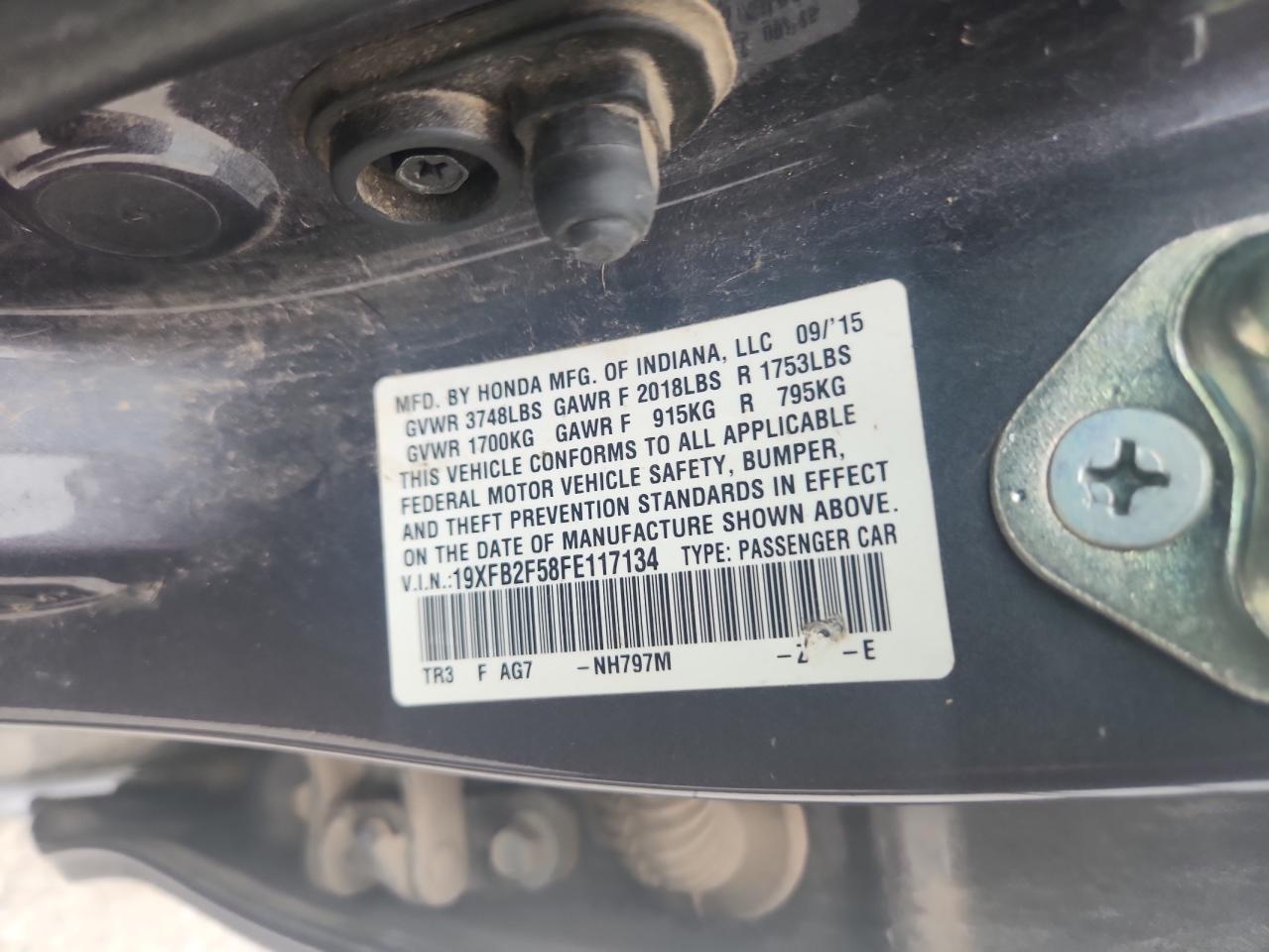 2015 Honda Civic Lx VIN: 19XFB2F58FE117134 Lot: 59669065