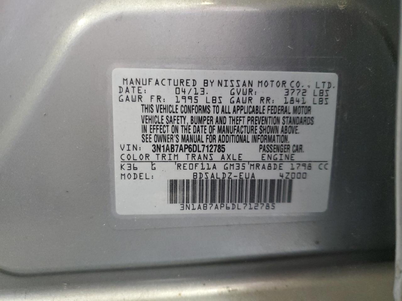 NISSAN SENTRA 2013 VIN 3N1AB7AP6DL712785 zdjęcie 12
