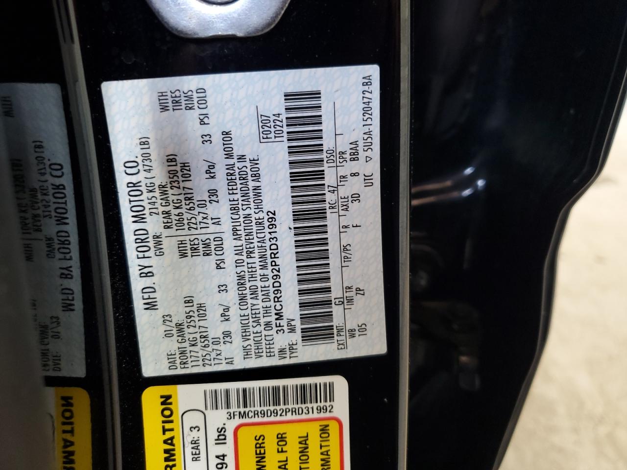 2023 Ford Bronco Sport Badlands VIN: 3FMCR9D92PRD31992 Lot: 61015495