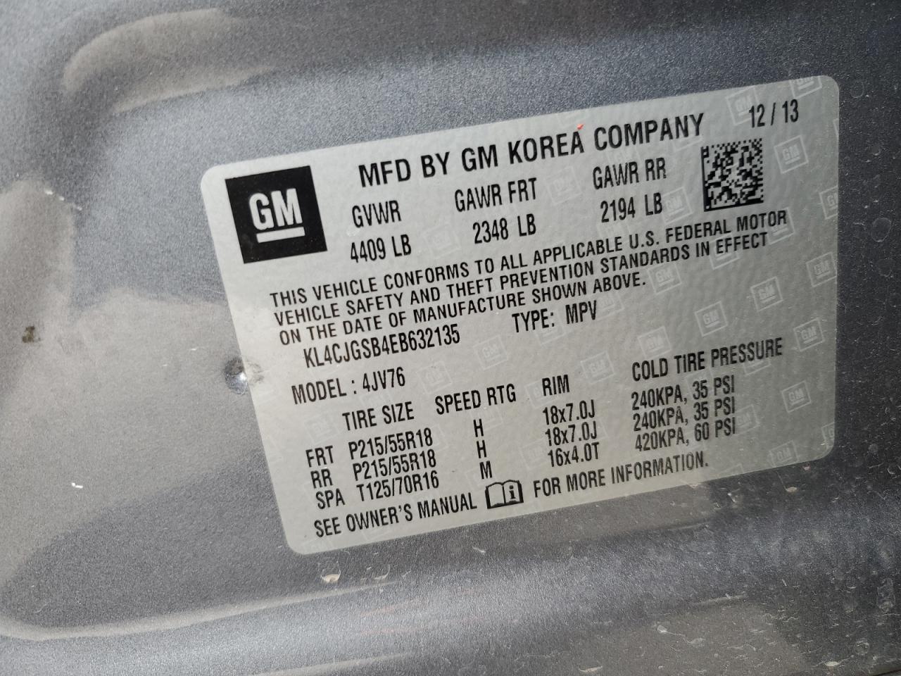 2014 Buick Encore VIN: KL4CJGSB4EB632135 Lot: 61259945