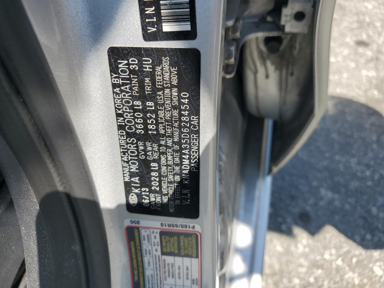 2013 Kia Rio Lx VIN: KNADM4A35D6284540 Lot: 62053285