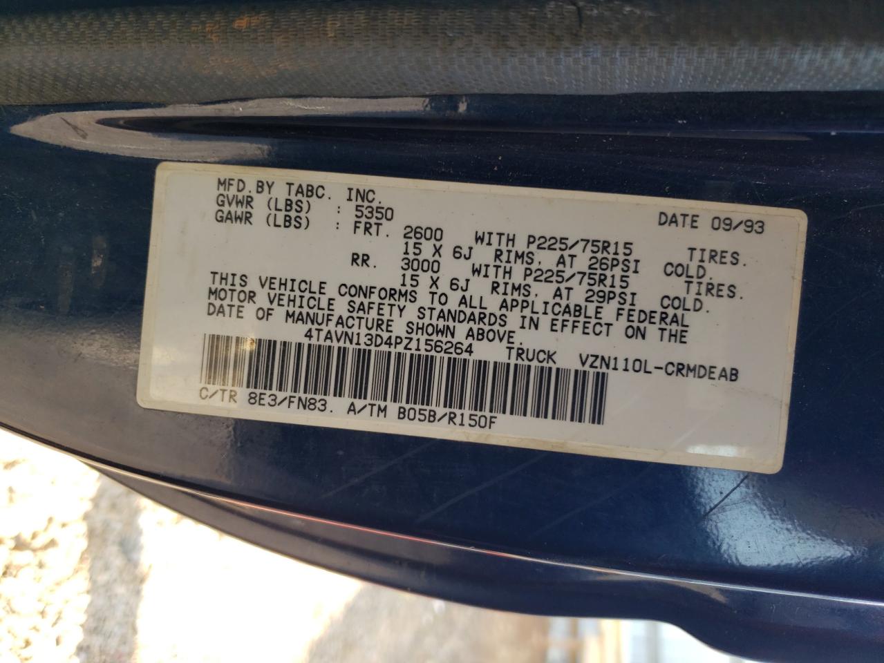 4tavn13d4pz156264 4TAVN13D4PZ156264 1993 Toyota Pickup 1/2 Ton Extra Long Wheelbase Dx