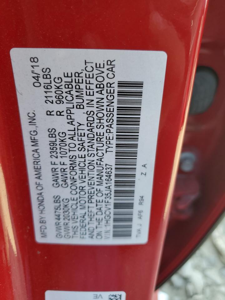 HONDA ACCORD 2018 VIN 1HGCV1F35JA164637 фото 12
