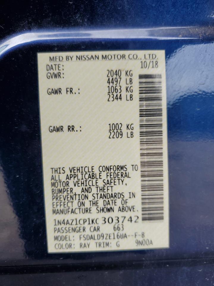 2019 Nissan Leaf S VIN: 1N4AZ1CP1KC303742 Lot: 58588115